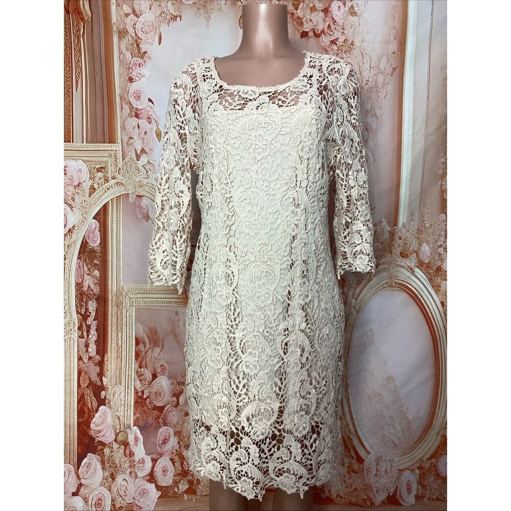 Cato Lace Sheath Dress Blush Pink 3/4 Sleeve Lined Women’s Size 10 - Picture 2 of 9